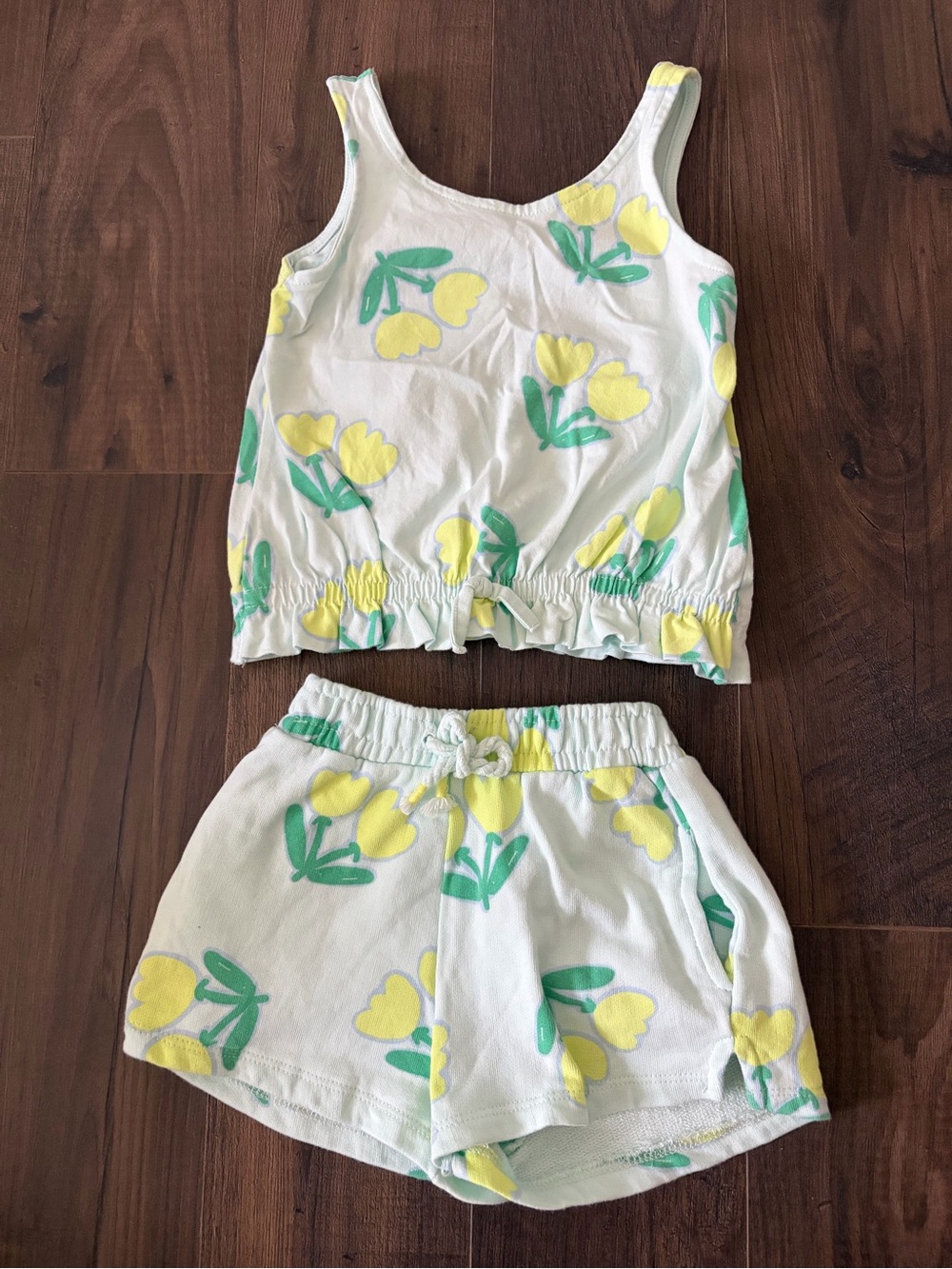 Zara Tank & Shorts Set with Yellow and Green Floral Print